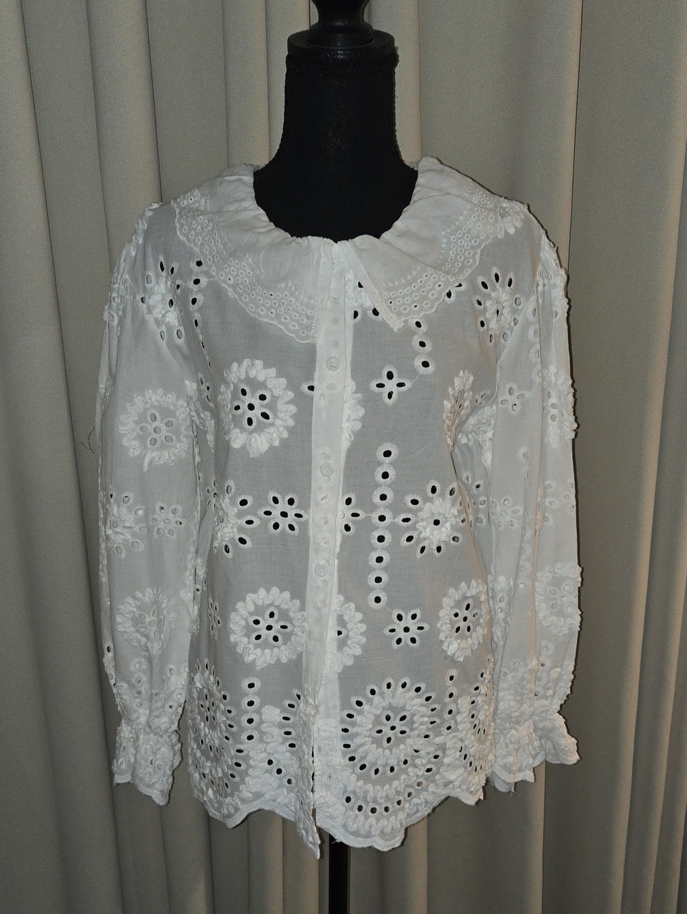 White Eyelet Button-Front Blouse